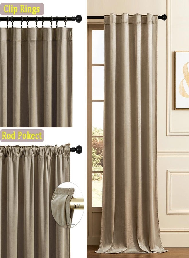 Timeper Taupe Velvet Curtains 84 inches 2 Panels, Light Blocking Curtains for Bedroom Living Room Thermal Insulated Luxury Super Soft Window Drapes,Back Tab & Rod Pocket,W52 x L84 inches - Image 2
